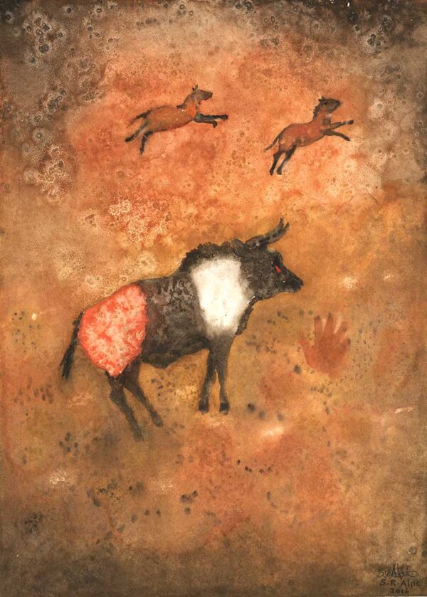 Miro Red Auroch Watercolour Print